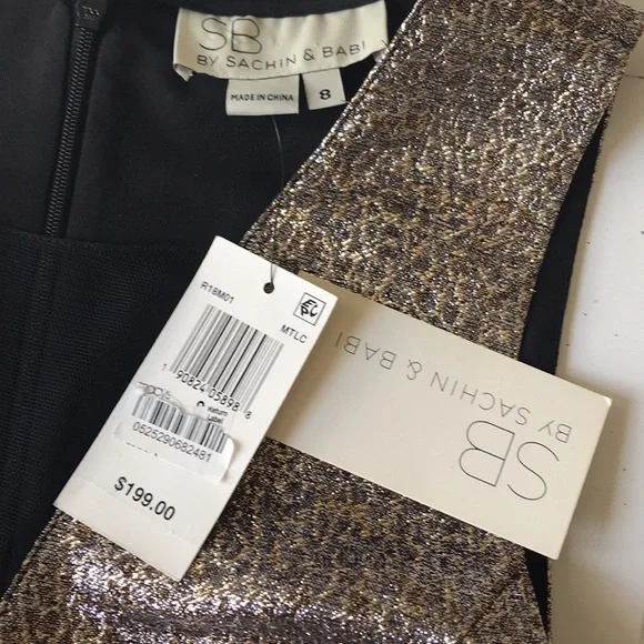 Sachin & Babi cocktail mini dress metallic gold silver black mesh sequin NWT - Picture 13 of 16